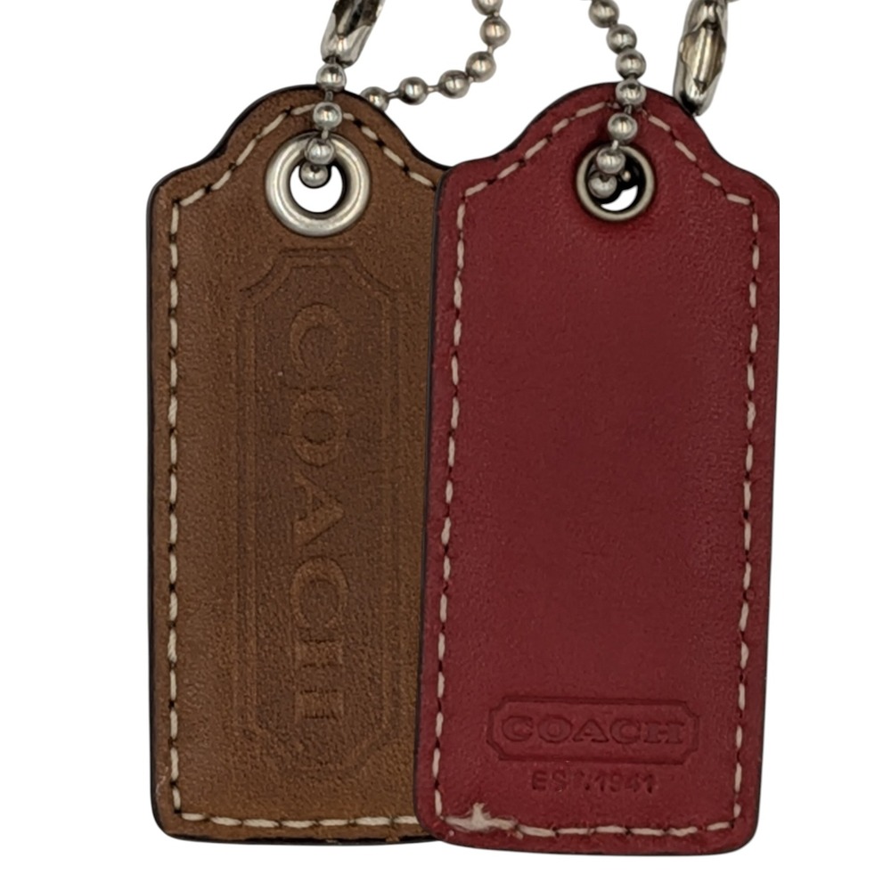 Coach Hangtag Brown & Red Reversible Leather Logo Replacement Charm Two Colors